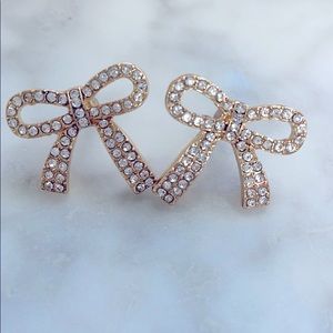 Sparkle Rhinestone Bow Stud Earrings - Gold Tone